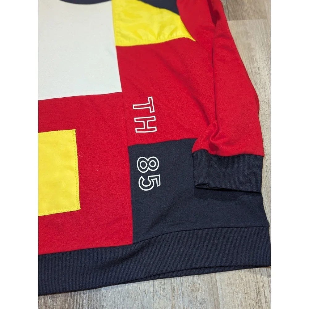 Tommy Hilfiger Mens Colorblock Crewneck Sweatshirt Red Yellow Navy - Picture 4 of 7